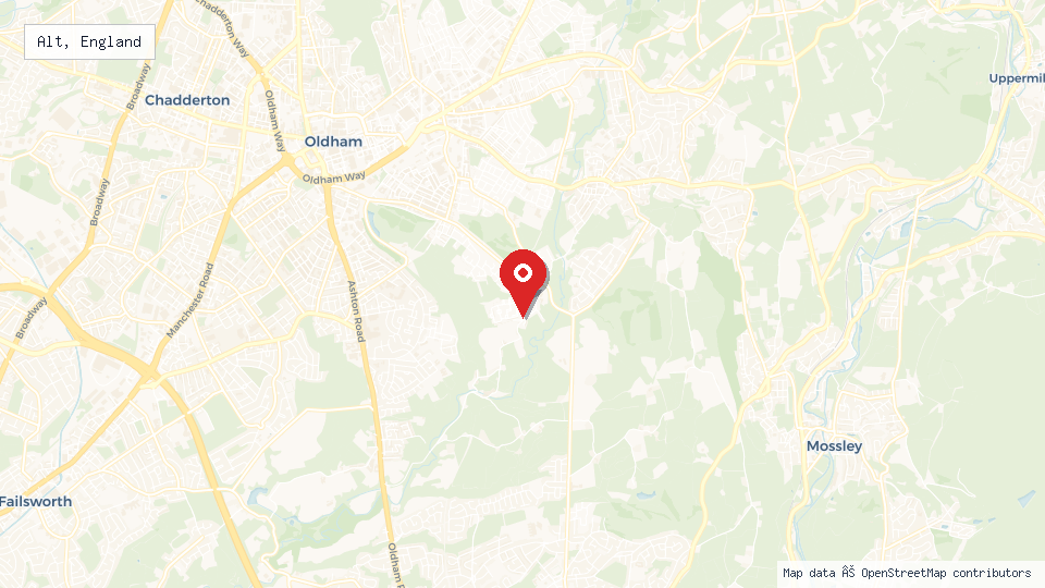 Street map of Alt, England with location pin