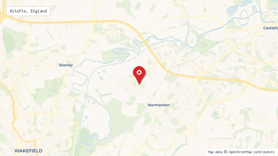Street map of Altofts, England with location pin
