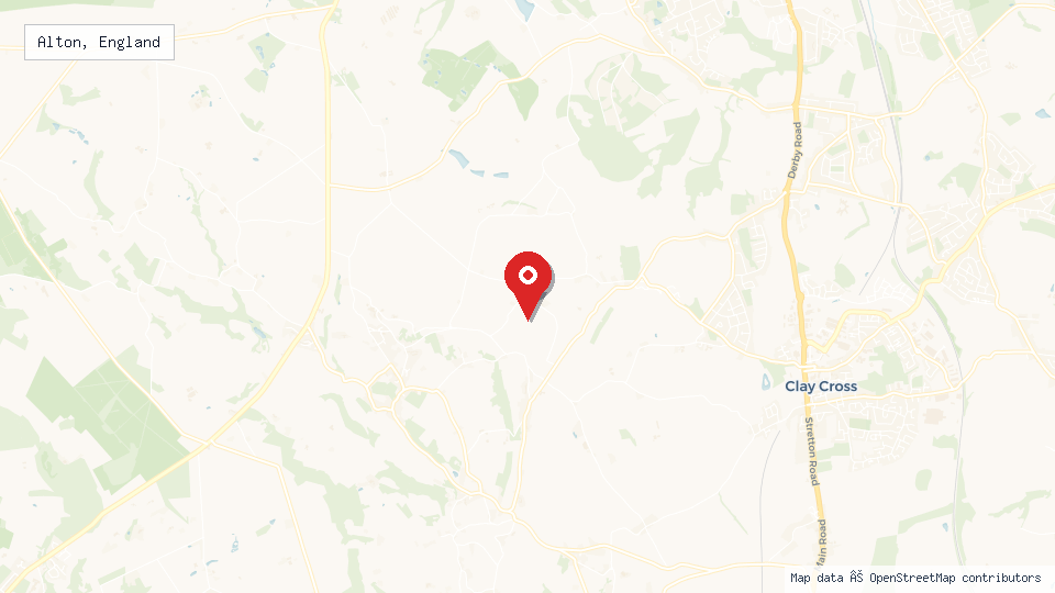 Street map of Alton, England with location pin
