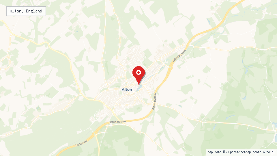 Street map of Alton, England with location pin