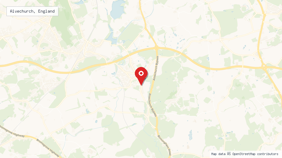 Street map of Alvechurch, England with location pin