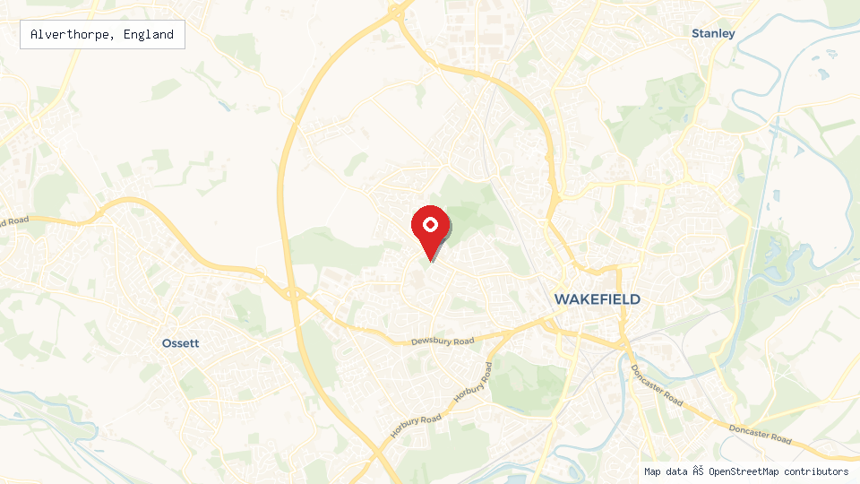 Street map of Alverthorpe, England with location pin