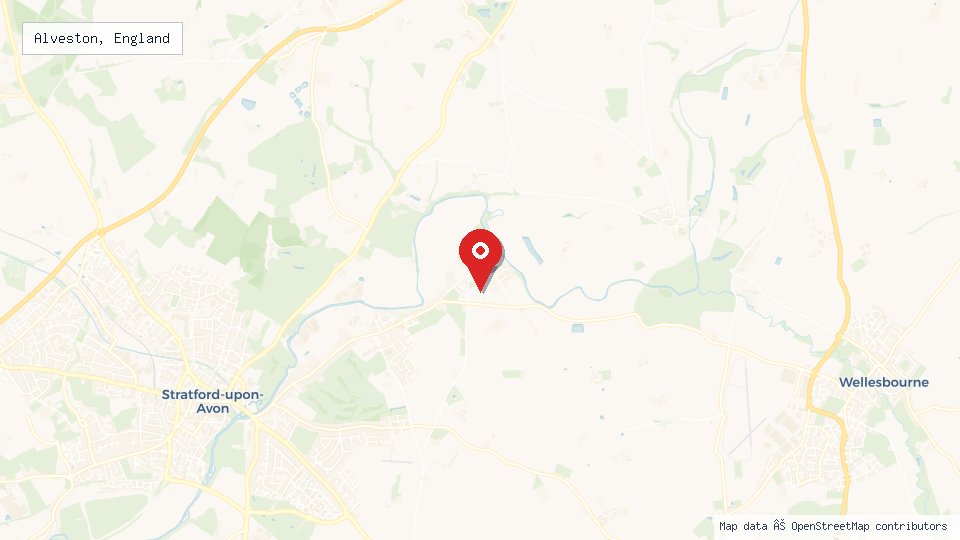 Street map of Alveston, England with location pin