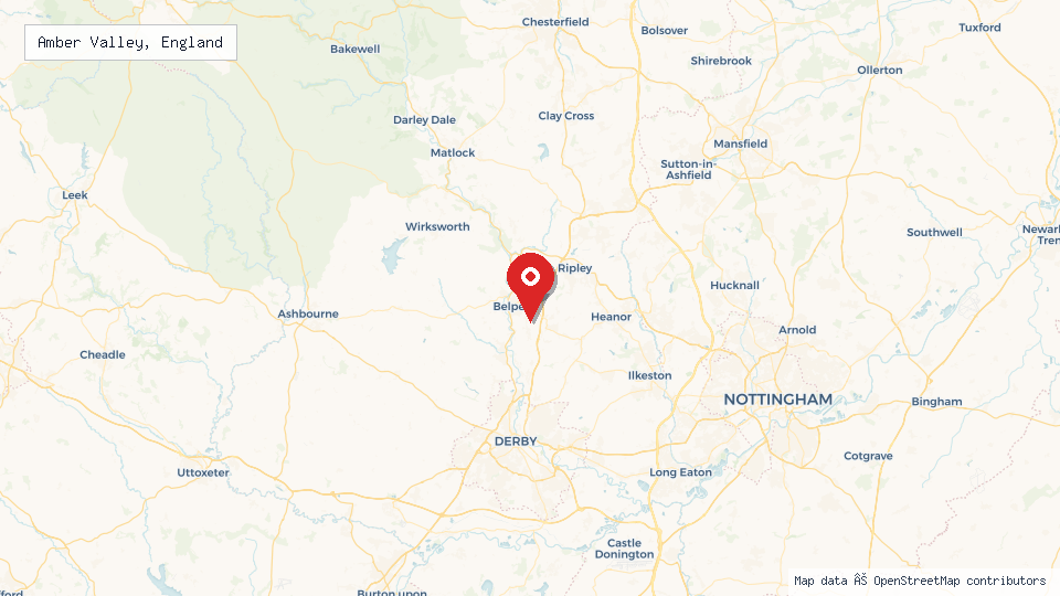 Street map of Amber Valley, England with location pin