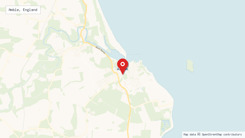 Street map of Amble, England with location pin