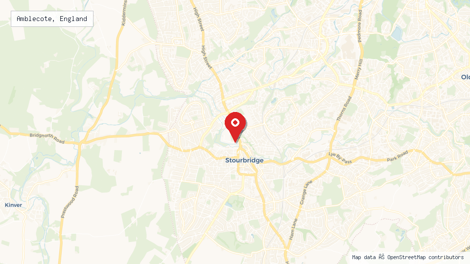 Street map of Amblecote, England with location pin