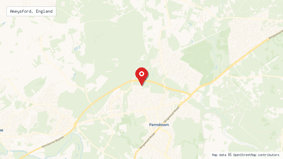 Street map of Ameysford, England with location pin