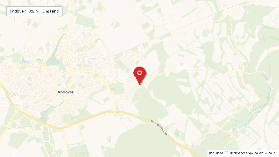Street map of Andover Down, England with location pin