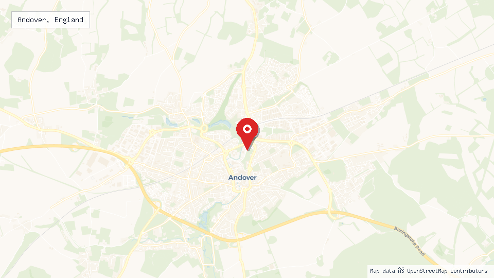 Street map of Andover, England with location pin