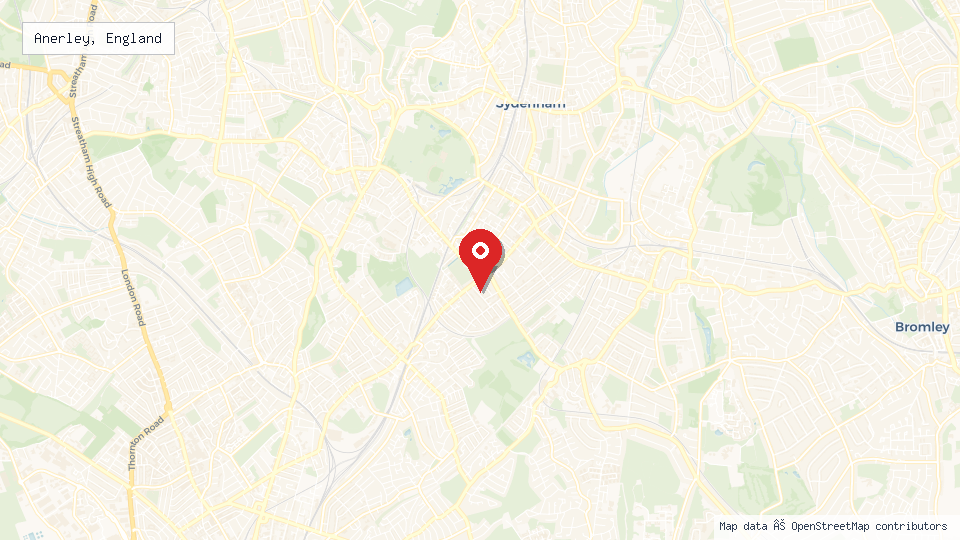 Street map of Anerley, England with location pin