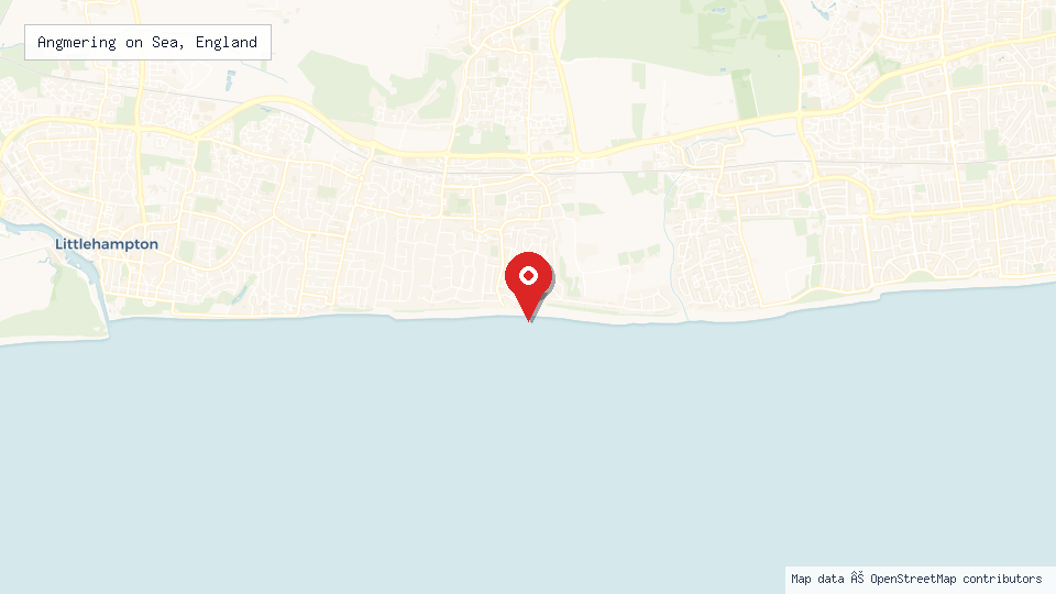 Street map of Angmering on Sea, England with location pin