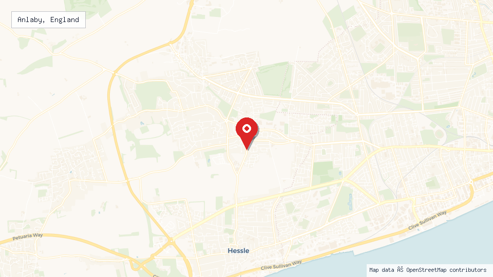 Street map of Anlaby, England with location pin