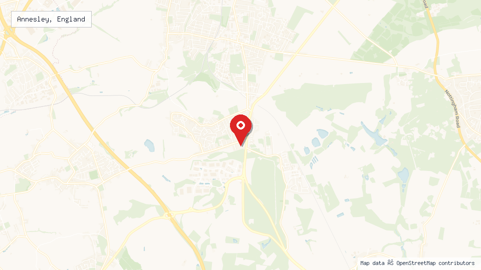 Street map of Annesley, England with location pin