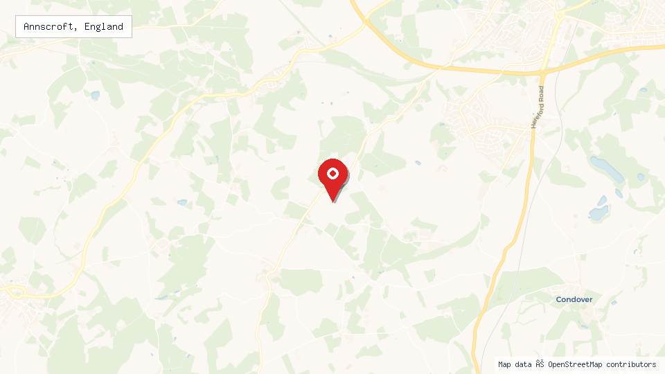 Street map of Annscroft, England with location pin