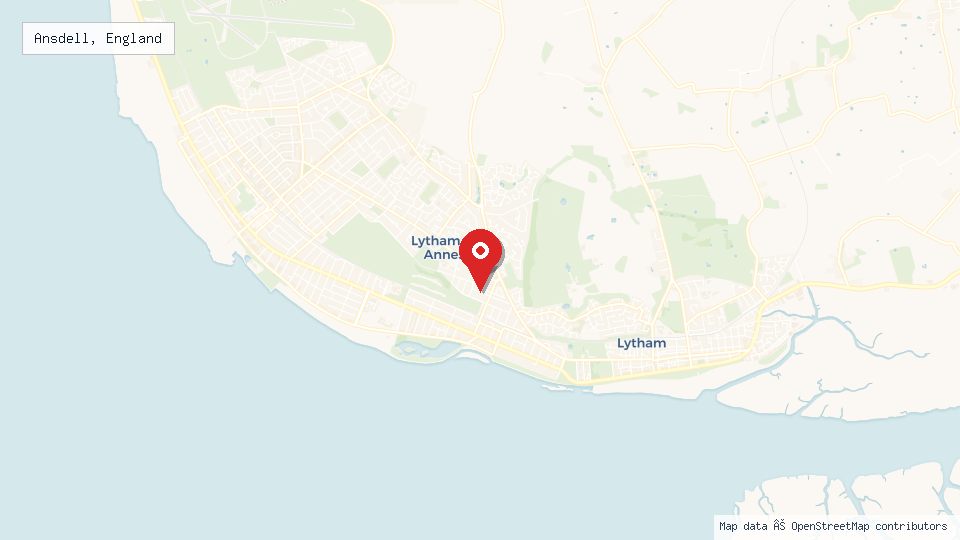Street map of Ansdell, England with location pin