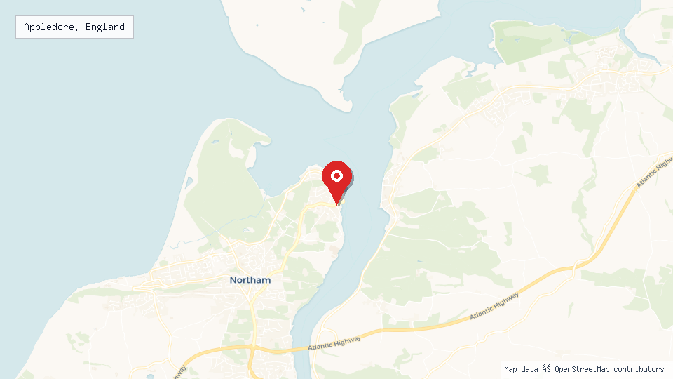 Street map of Appledore, England with location pin