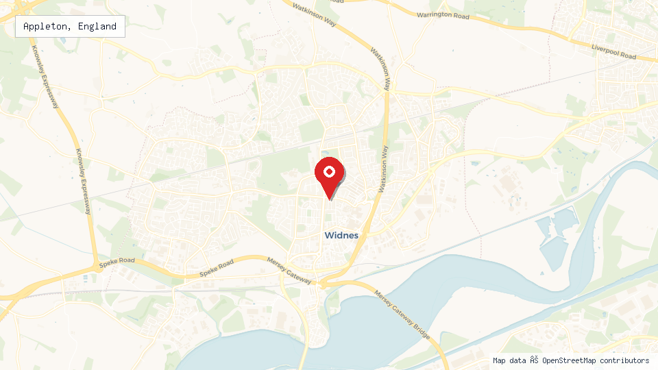 Street map of Appleton, England with location pin