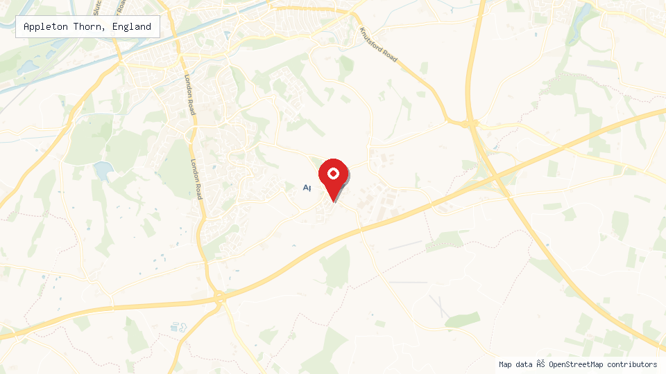 Street map of Appleton Thorn, England with location pin