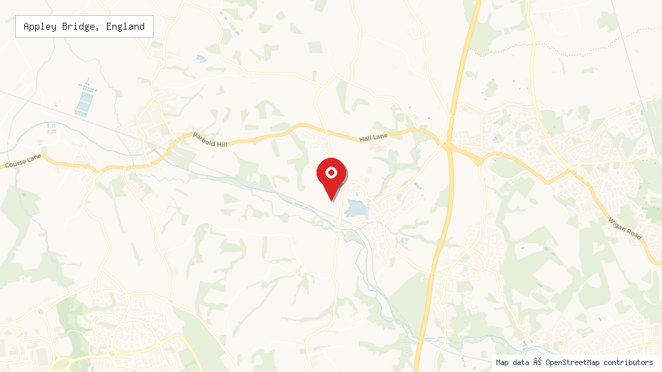 Street map of Appley Bridge, England with location pin