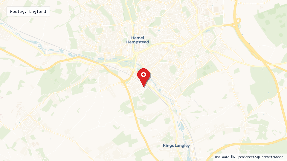 Street map of Apsley, England with location pin