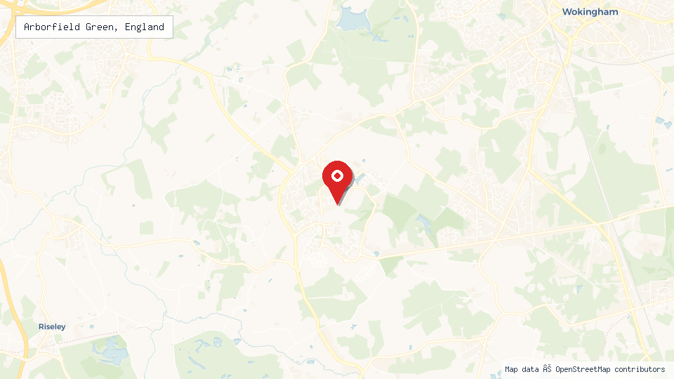 Street map of Arborfield Green, England with location pin