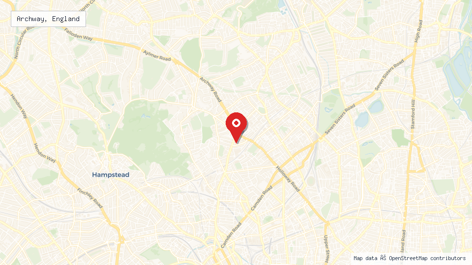 Street map of Archway, England with location pin