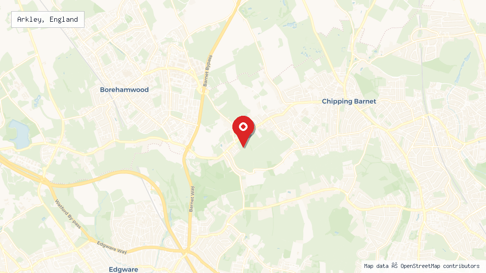 Street map of Arkley, England with location pin