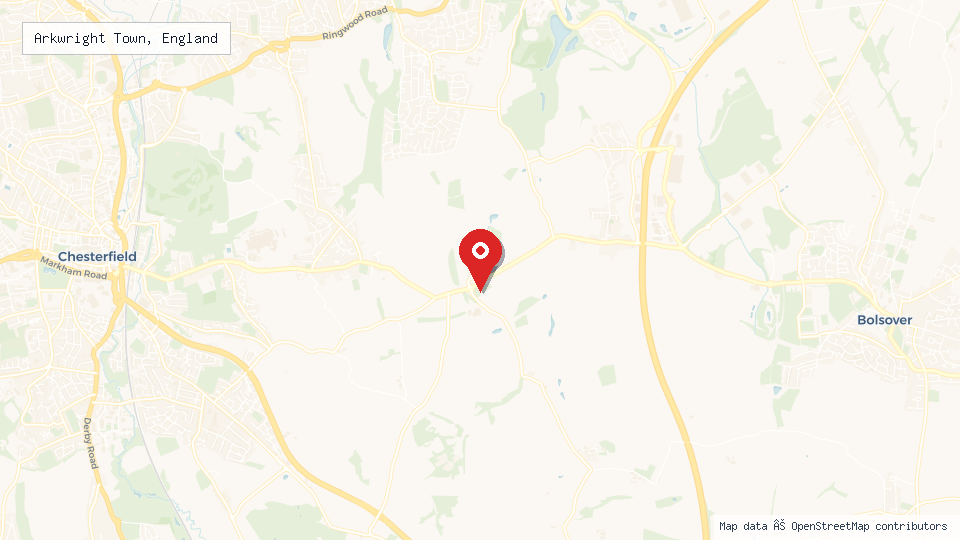 Street map of Arkwright Town, England with location pin