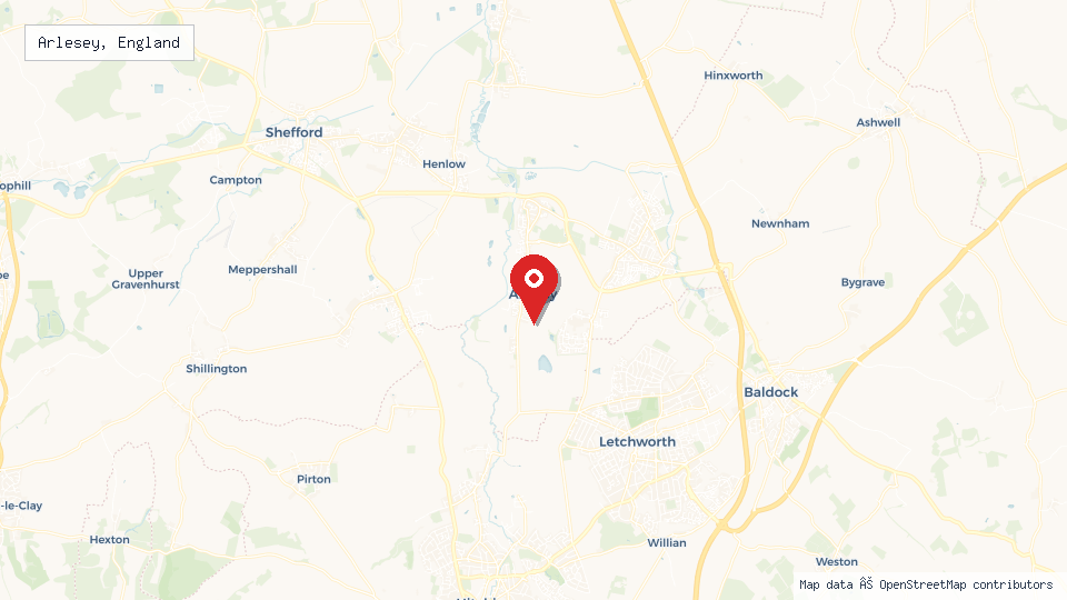 Street map of Arlesey, England with location pin