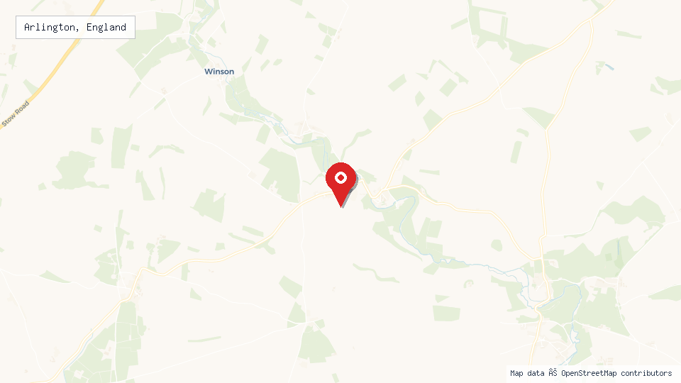 Street map of Arlington, England with location pin