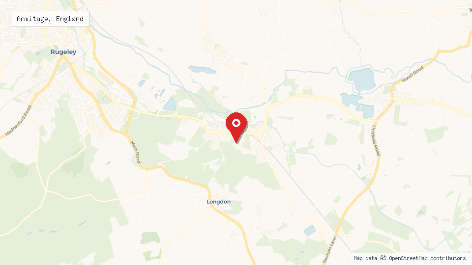 Street map of Armitage, England with location pin