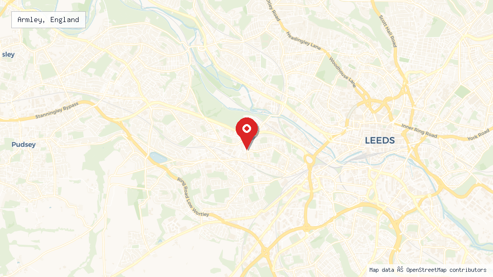 Street map of Armley, England with location pin