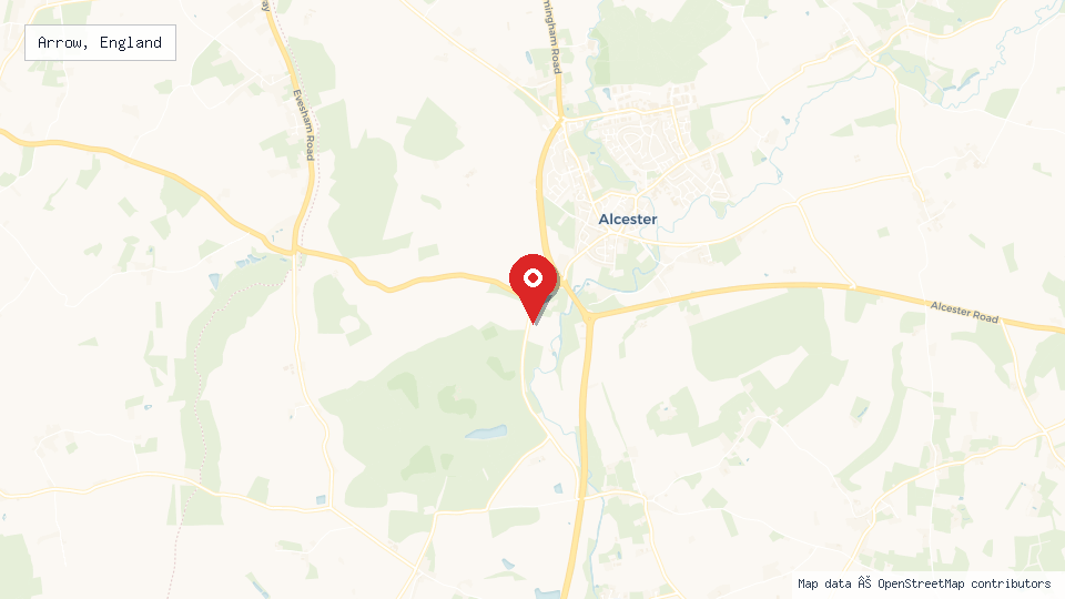 Street map of Arrow, England with location pin