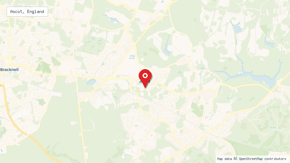 Street map of Ascot, England with location pin