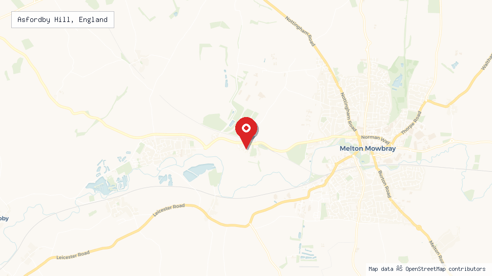 Street map of Asfordby Hill, England with location pin
