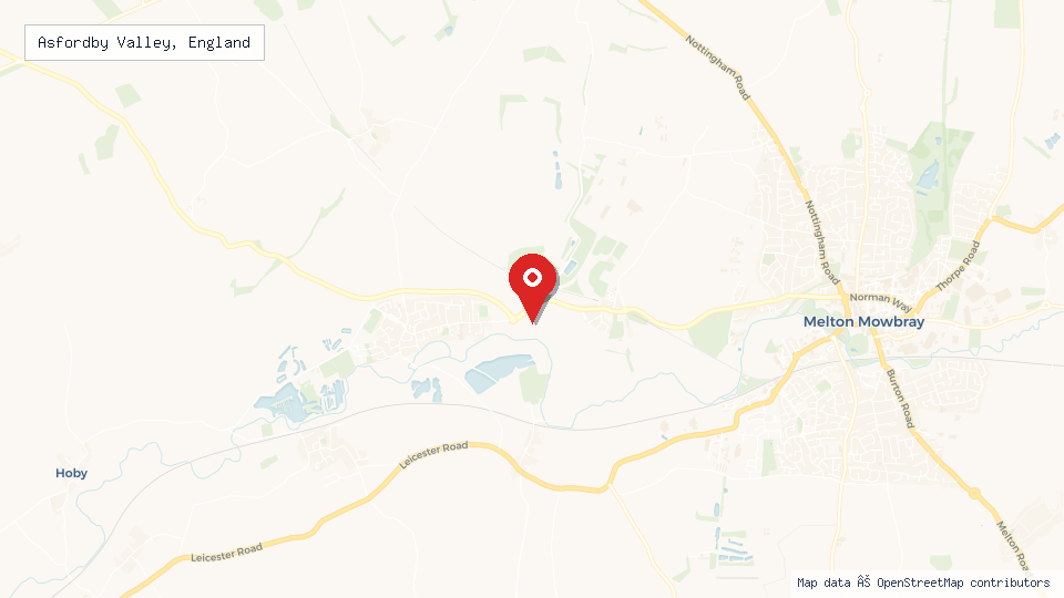 Street map of Asfordby Valley, England with location pin