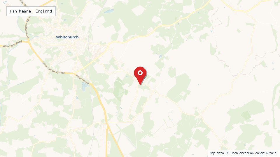 Street map of Ash Magna, England with location pin