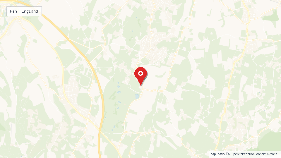 Street map of Ash, England with location pin