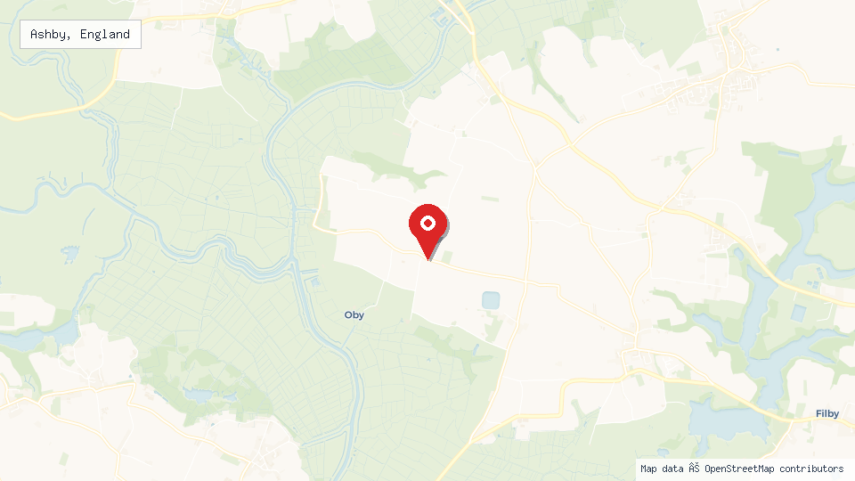 Street map of Ashby, England with location pin