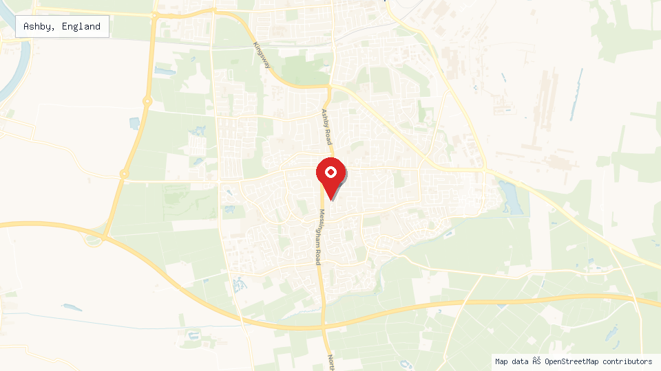 Street map of Ashby, England with location pin