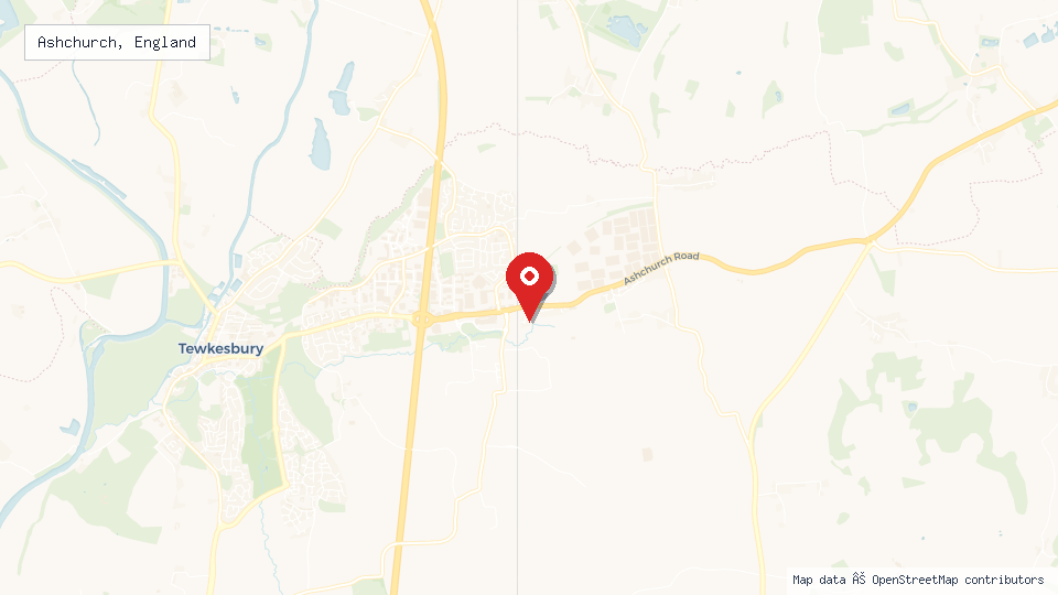 Street map of Ashchurch, England with location pin