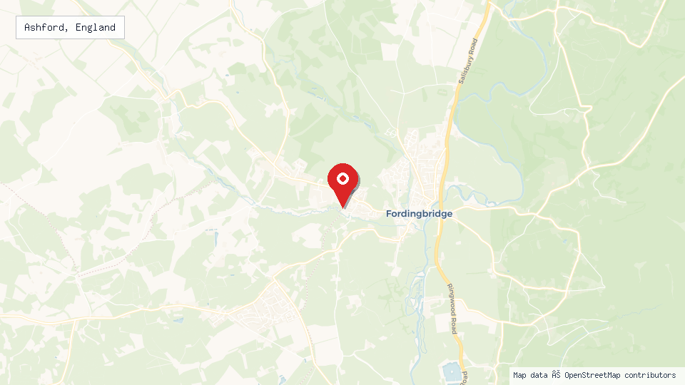 Street map of Ashford, England with location pin