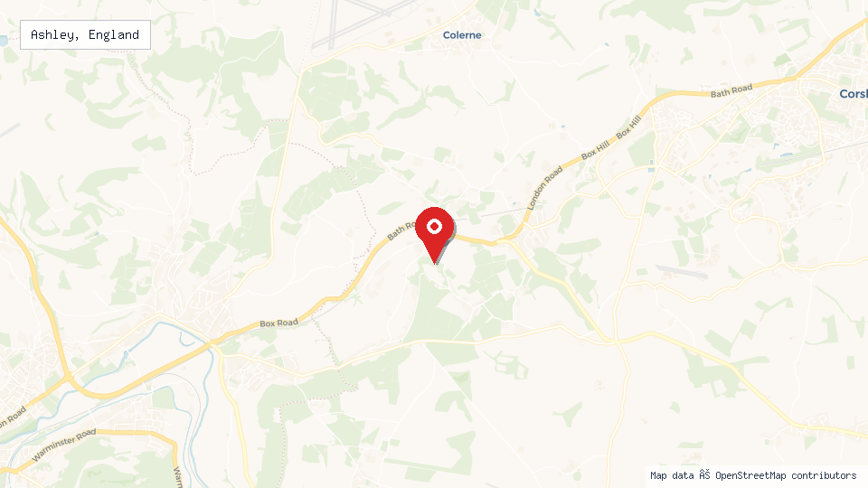 Street map of Ashley, England with location pin