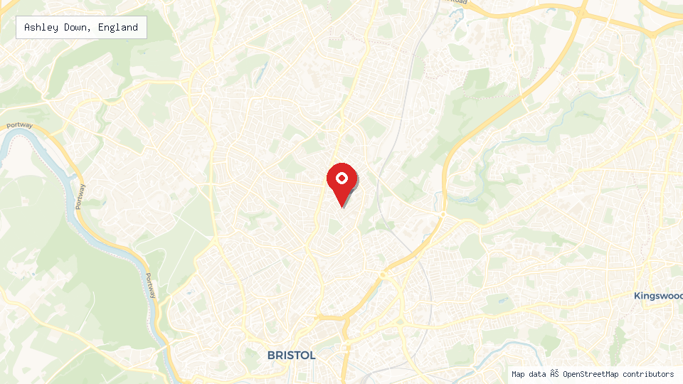 Street map of Ashley Down, England with location pin