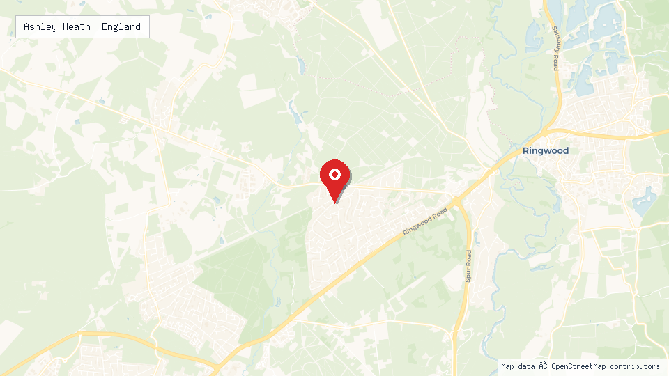 Street map of Ashley Heath, England with location pin