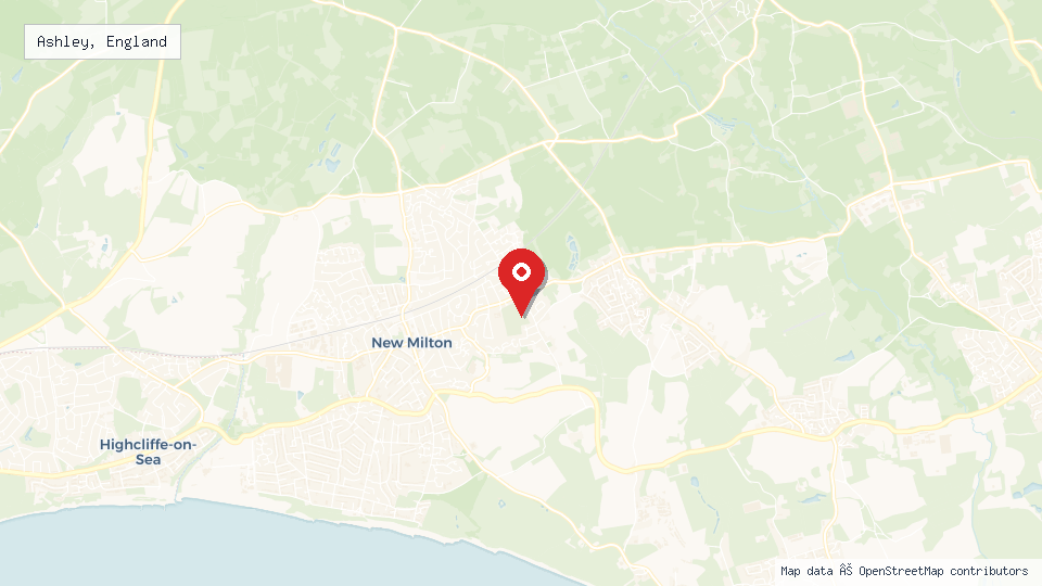 Street map of Ashley, England with location pin