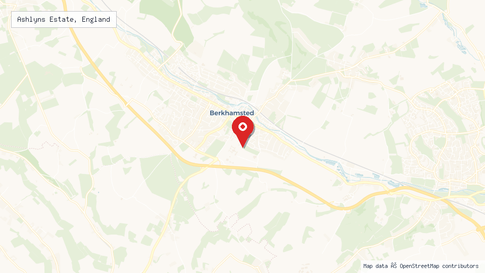 Street map of Ashlyns Estate, England with location pin