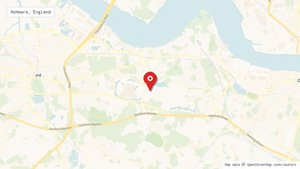 Street map of Ashmere, England with location pin