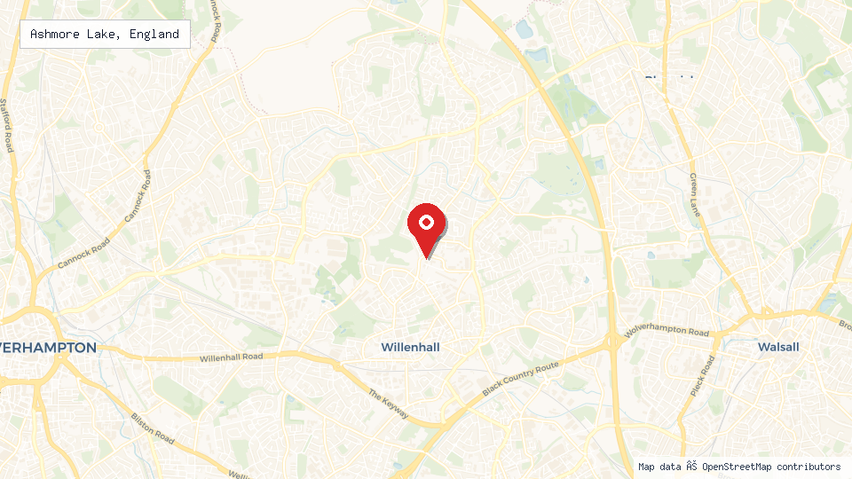 Street map of Ashmore Lake, England with location pin