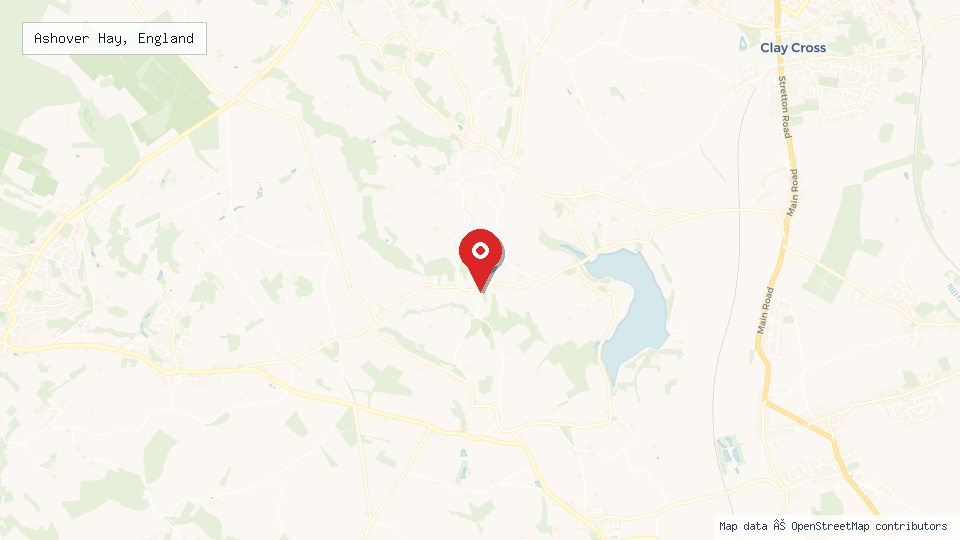Street map of Ashover Hay, England with location pin
